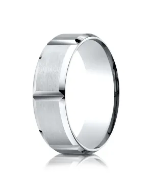 Benchmark 14k White Gold 7mm Comfort-Fit Satin-Finished Grooves Carved Design Band, (Sizes 4-15)