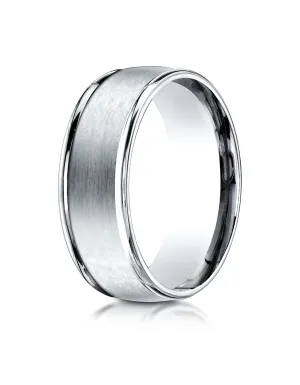 Benchmark 14K White Gold 8mm Comfort-Fit Satin Finish High Polished Round Edge Carved Design Wedding Band