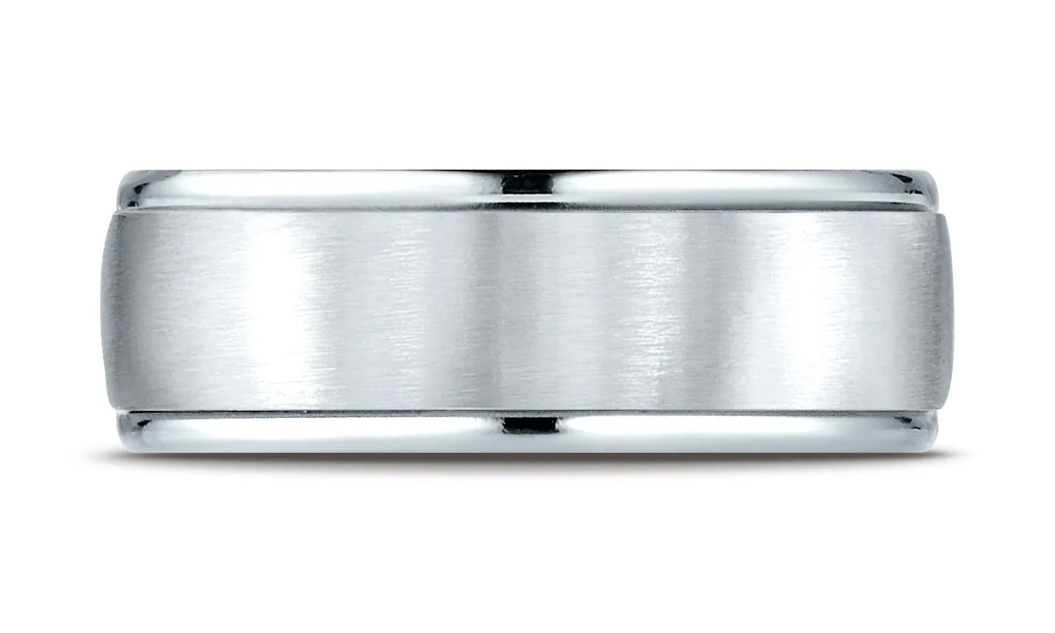 Benchmark 14K White Gold 8mm Comfort-Fit Satin Finish High Polished Round Edge Carved Design Wedding Band
