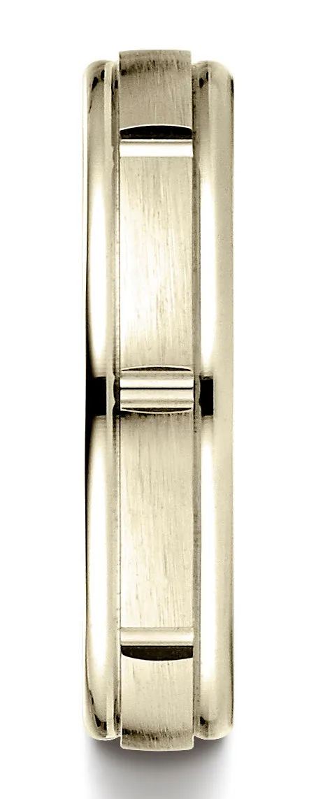 Benchmark 14K Yellow Gold 4mm Comfort-Fit Satin-Finish 8 Center Cuts and Round Edge Carved Design Ring
