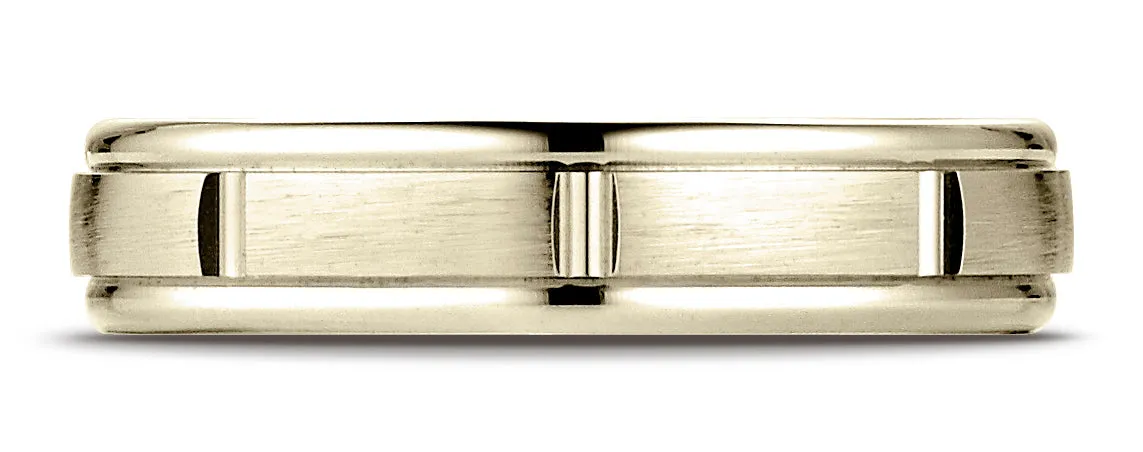 Benchmark 14K Yellow Gold 4mm Comfort-Fit Satin-Finish 8 Center Cuts and Round Edge Carved Design Ring