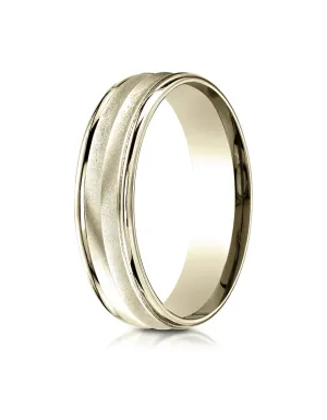Benchmark 14K Yellow Gold 6mm Comfort-Fit Chevron Design with Round Edge Carved Design Wedding Band Ring