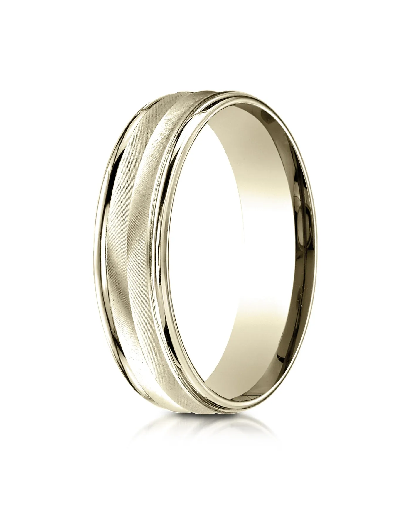 Benchmark 14K Yellow Gold 6mm Comfort-Fit Chevron Design with Round Edge Carved Design Wedding Band Ring