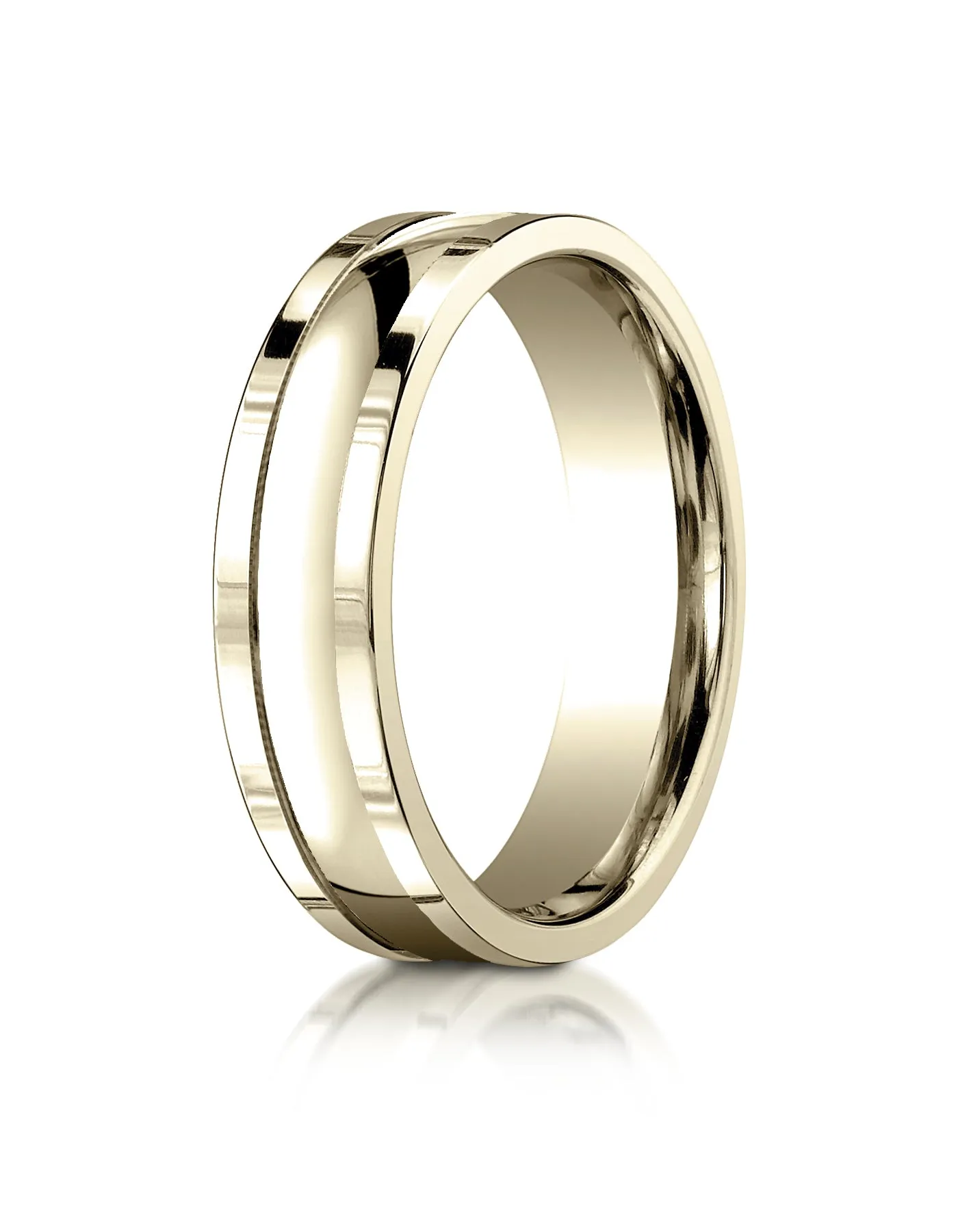 Benchmark 14K Yellow Gold 6mm Comfort-Fit High Polished Squared Edge Carved Design Wedding Band Ring