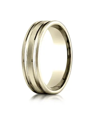 Benchmark 14K Yellow Gold 6mm Comfort-Fit Satin-Finished w/  Parallel Grooves Carved Design Wedding Band