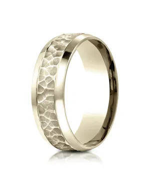 Benchmark 14K Yellow Gold 7.5mm Comfort-Fit Hammered Finish Beveled Edge Design Wedding Band Ring