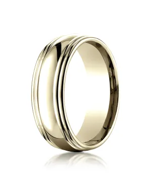 Benchmark 14K Yellow Gold 7.5mm Comfort-Fit High Polished Double Round Edge Carved Design Wedding Band