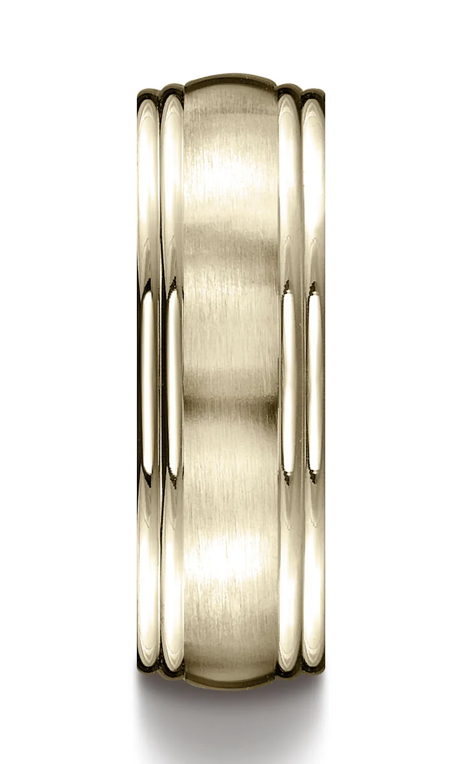 Benchmark 14K Yellow Gold 7.5mm Comfort-Fit Satin-Finished Double Round Edge Carved Design Wedding Band
