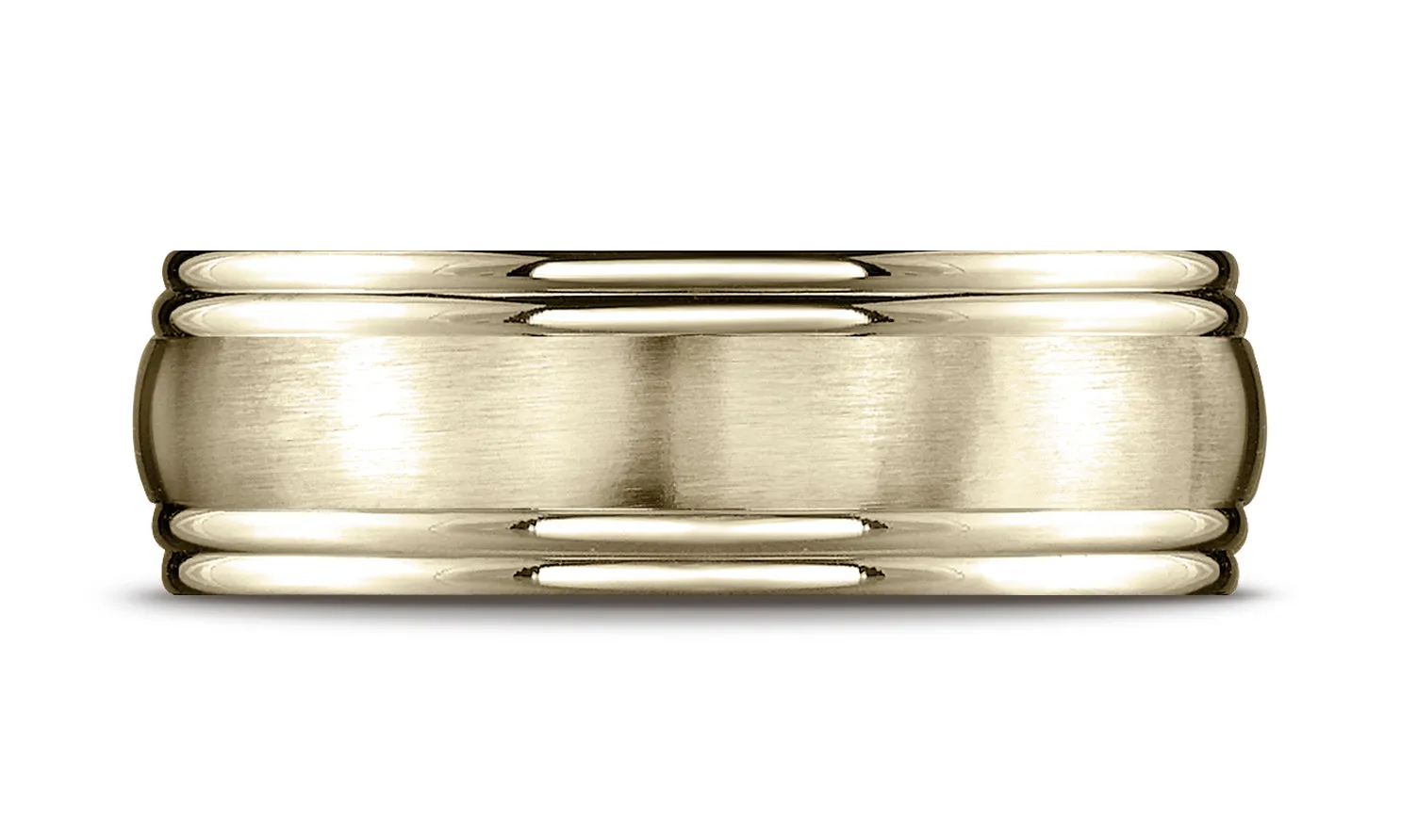 Benchmark 14K Yellow Gold 7.5mm Comfort-Fit Satin-Finished Double Round Edge Carved Design Wedding Band