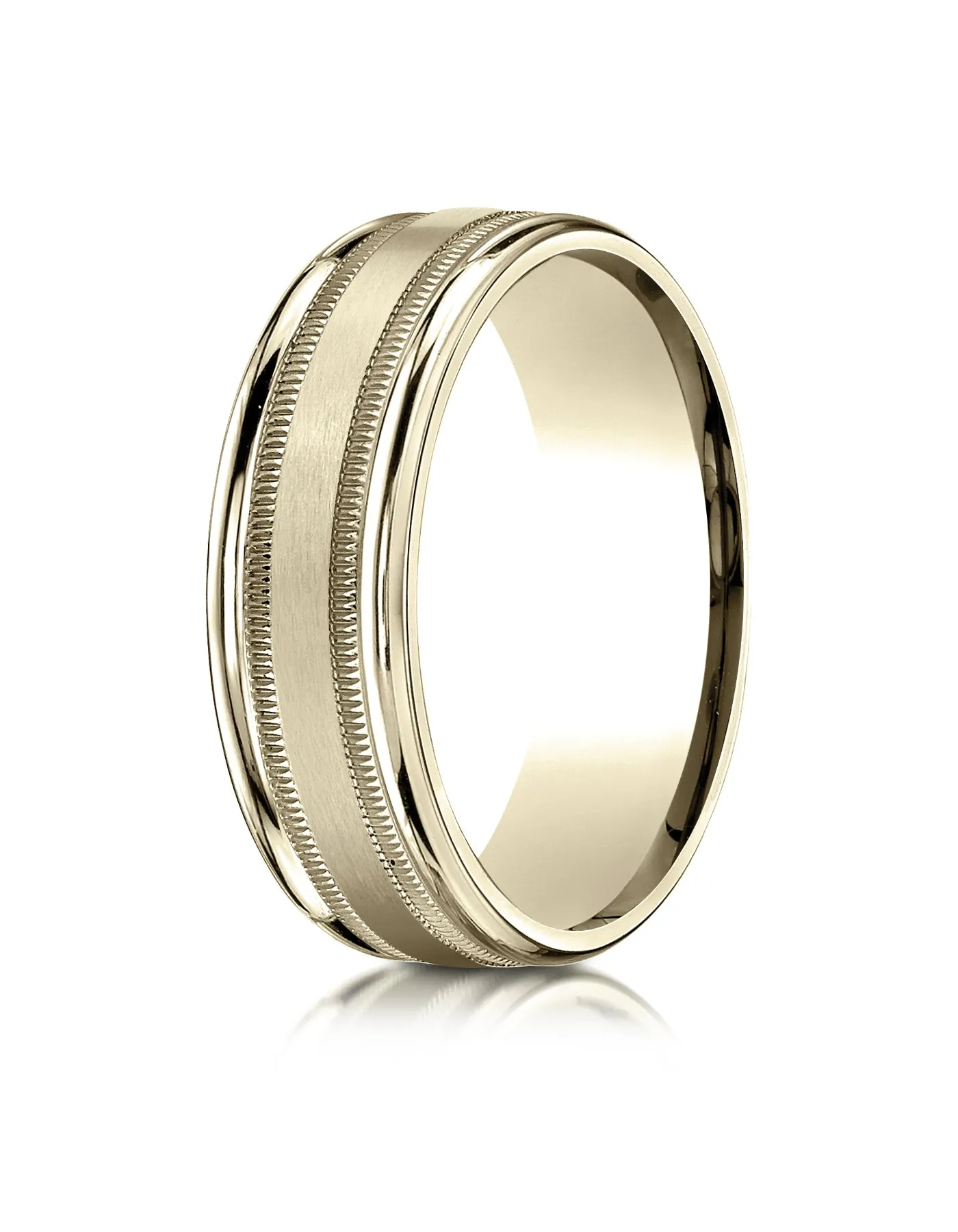 Benchmark 14k Yellow Gold 7mm Comfort-Fit Satin Finish Center w/ Milgrain Round Edge Band,(4-15)