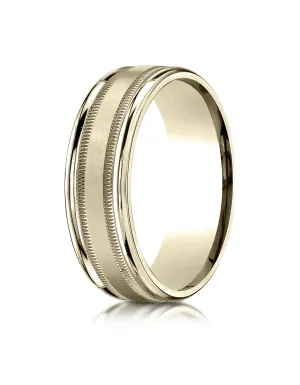 Benchmark 14k Yellow Gold 7mm Comfort-Fit Satin Finish Center w/ Milgrain Round Edge Band,(4-15)