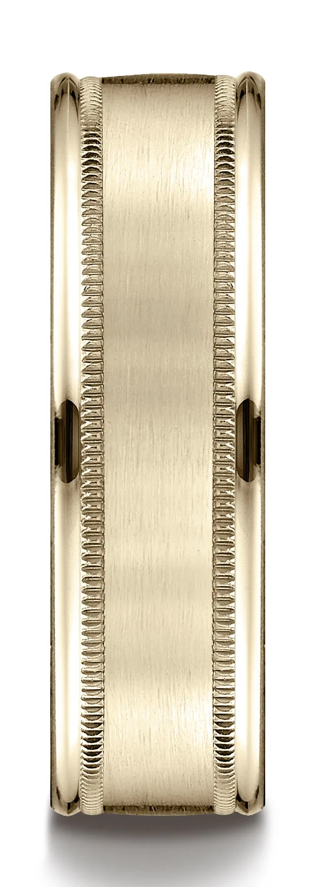 Benchmark 14k Yellow Gold 7mm Comfort-Fit Satin Finish Center w/ Milgrain Round Edge Band,(4-15)