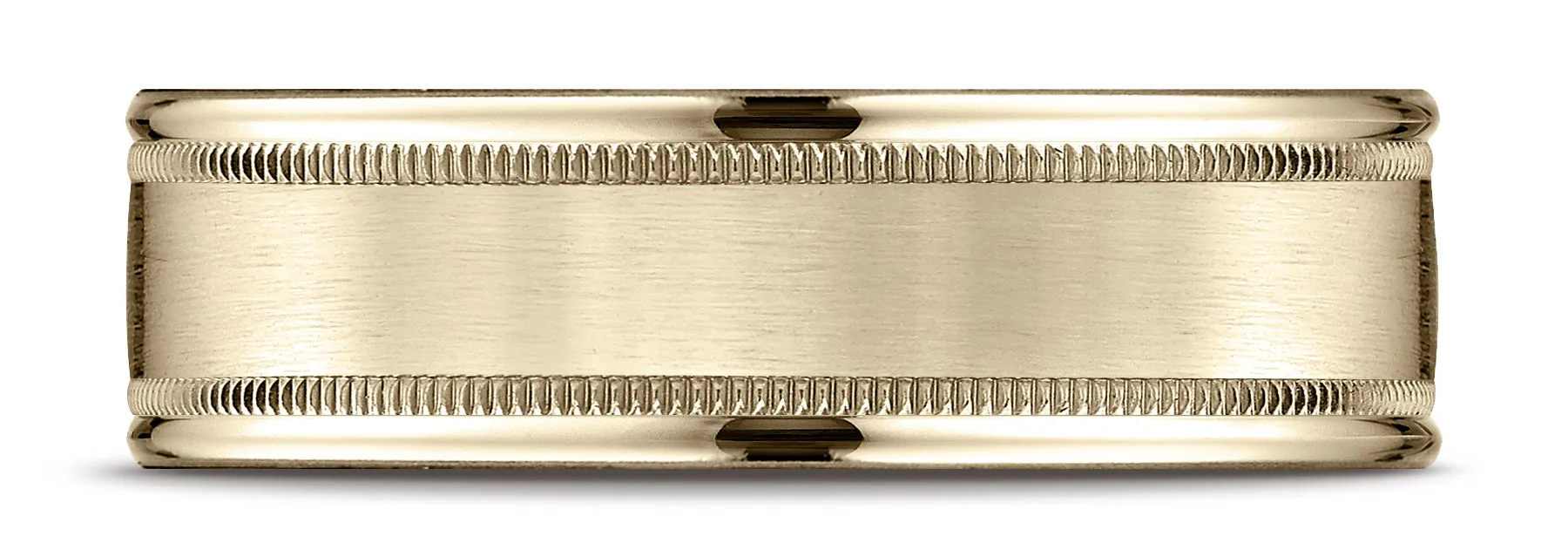 Benchmark 14k Yellow Gold 7mm Comfort-Fit Satin Finish Center w/ Milgrain Round Edge Band,(4-15)