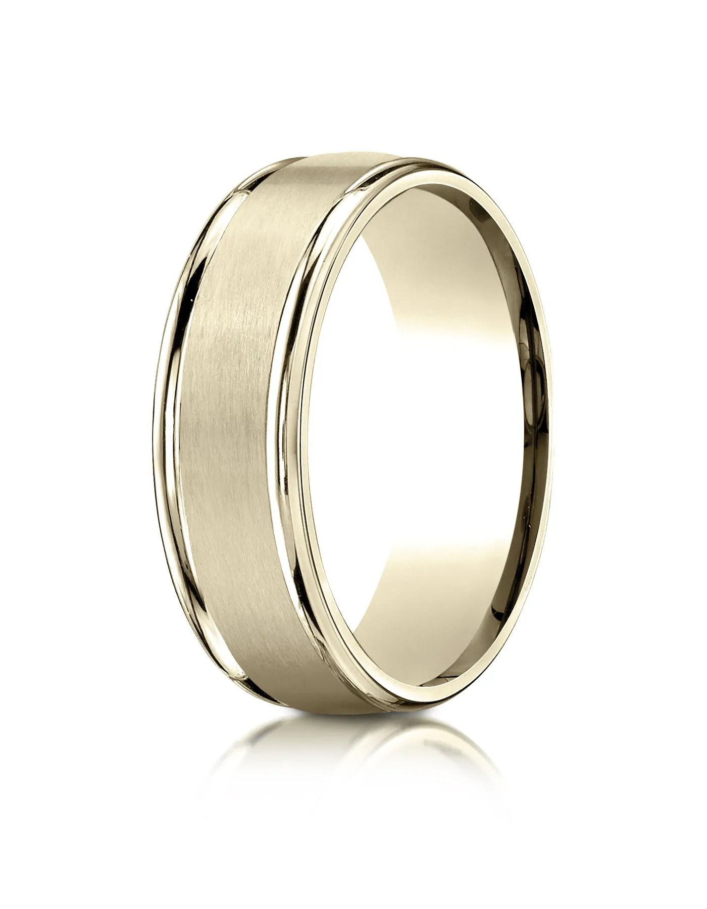 Benchmark 14k Yellow Gold 7mm Comfort-Fit Satin Finish High Polish Round Edge Carved Design Band ( 4-15)