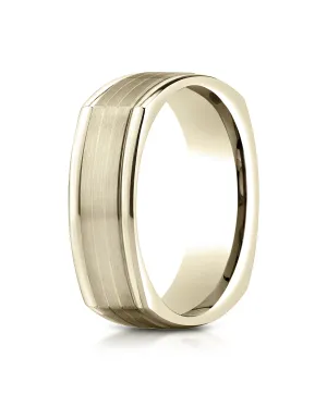 Benchmark 14K Yellow Gold 7mm Comfort-Fit Satin-Finish Parallel Center Cuts Four-Sided Carved Design Ring