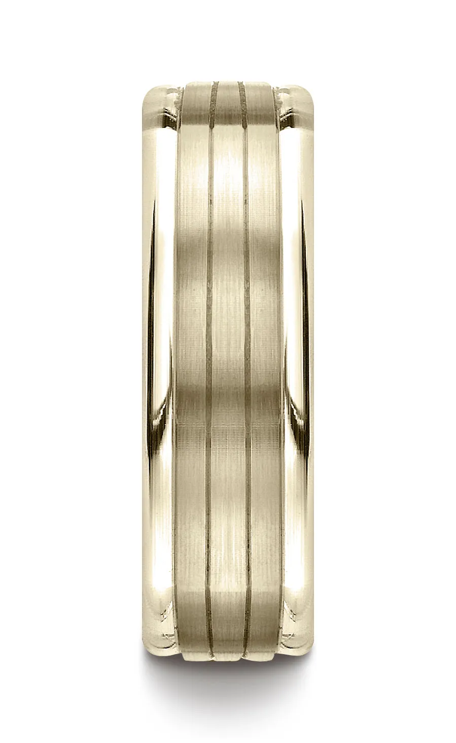 Benchmark 14K Yellow Gold 7mm Comfort-Fit Satin-Finish Parallel Center Cuts Four-Sided Carved Design Ring