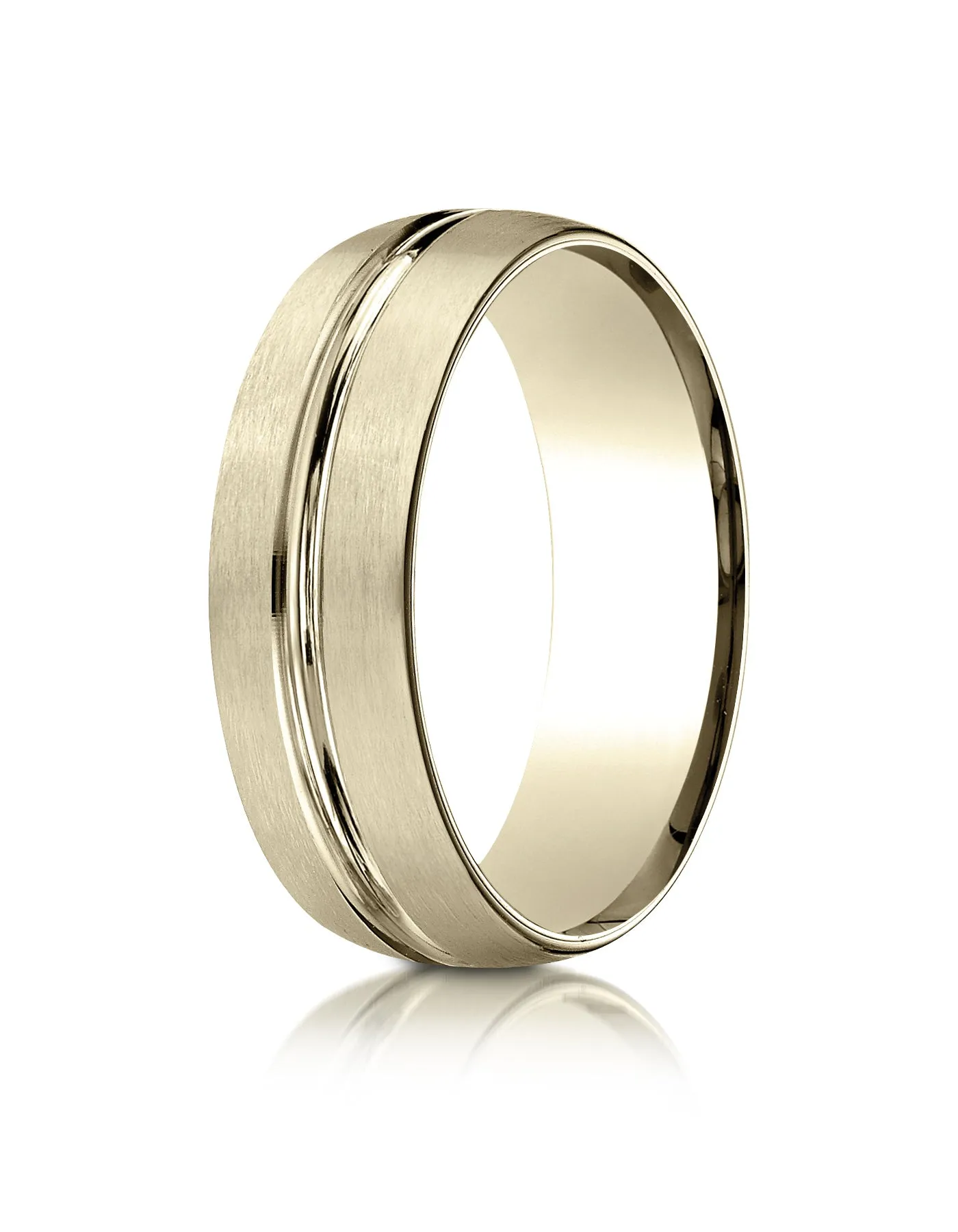 Benchmark 14k Yellow Gold 7mm Comfort-Fit Satin-Finish w/ High Polish Center Cut Carved Design Band,(4-15)