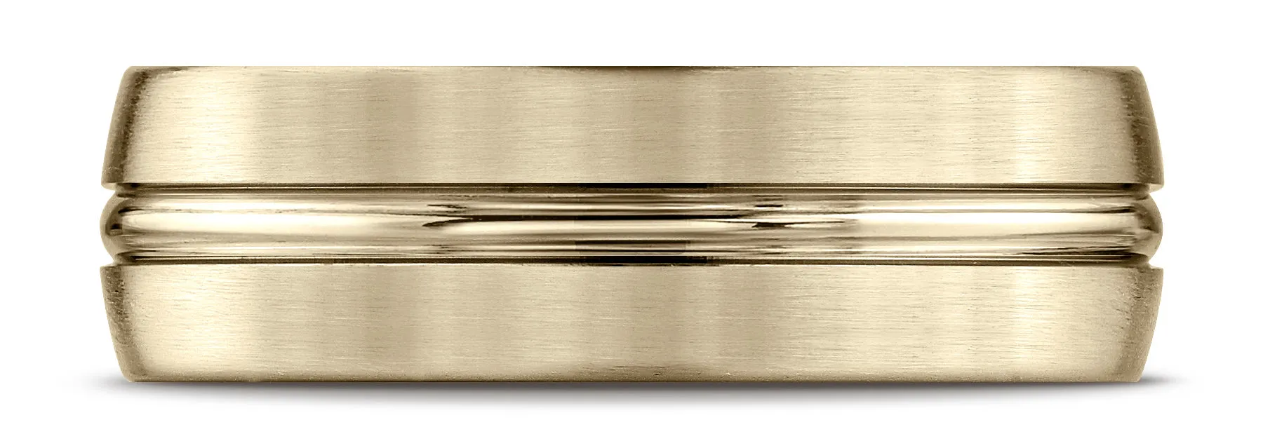 Benchmark 14k Yellow Gold 7mm Comfort-Fit Satin-Finish w/ High Polish Center Cut Carved Design Band,(4-15)