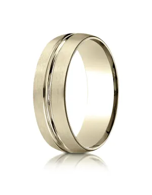 Benchmark 14k Yellow Gold 7mm Comfort-Fit Satin-Finish w/ High Polish Center Cut Carved Design Band,(4-15)