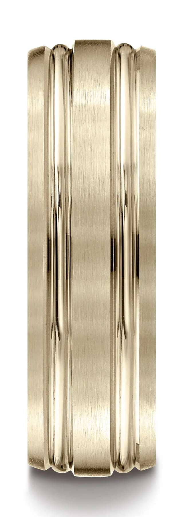 Benchmark 14k Yellow Gold 7mm Comfort-Fit Satin-Finish with Parallel Grooves Carved Design Band, (4-15)