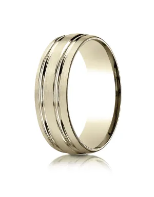 Benchmark 14k Yellow Gold 7mm Comfort-Fit Satin-Finish with Parallel Grooves Carved Design Band, (4-15)