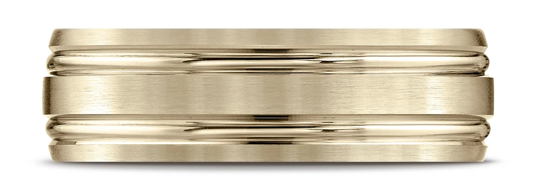 Benchmark 14k Yellow Gold 7mm Comfort-Fit Satin-Finish with Parallel Grooves Carved Design Band, (4-15)