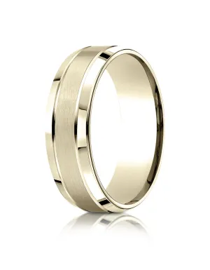 Benchmark 14k Yellow Gold 7mm Comfort-Fit Satin-Finished High Polish Beveled Edge Carved Design Band