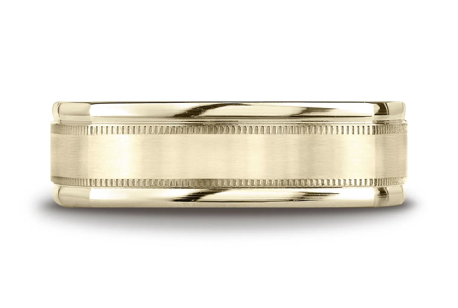 Benchmark 14K Yellow Gold 7mm Comfort-Fit with Milgrain Four-Sided Carved Design Wedding Band Ring