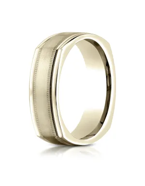 Benchmark 14K Yellow Gold 7mm Comfort-Fit with Milgrain Four-Sided Carved Design Wedding Band Ring