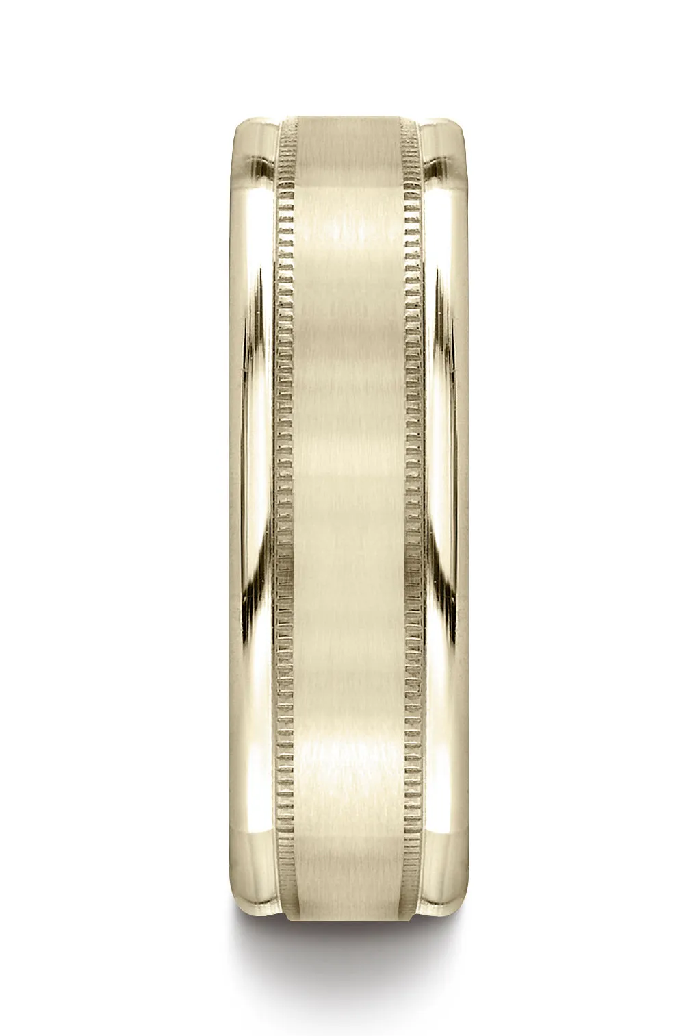 Benchmark 14K Yellow Gold 7mm Comfort-Fit with Milgrain Four-Sided Carved Design Wedding Band Ring