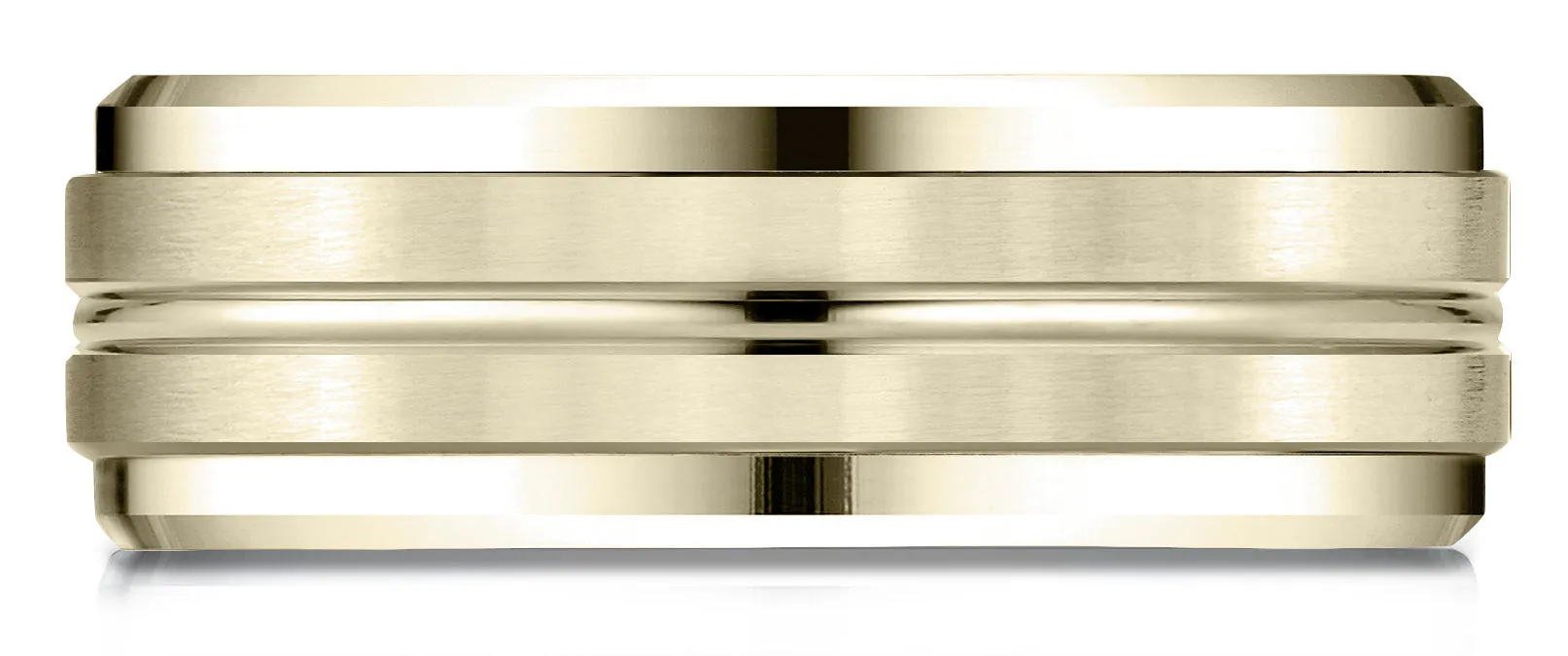 Benchmark 14k Yellow Gold 8mm Comfort-Fit Drop Bevel Satin Center Cut Design Band, (Sizes 4-15)