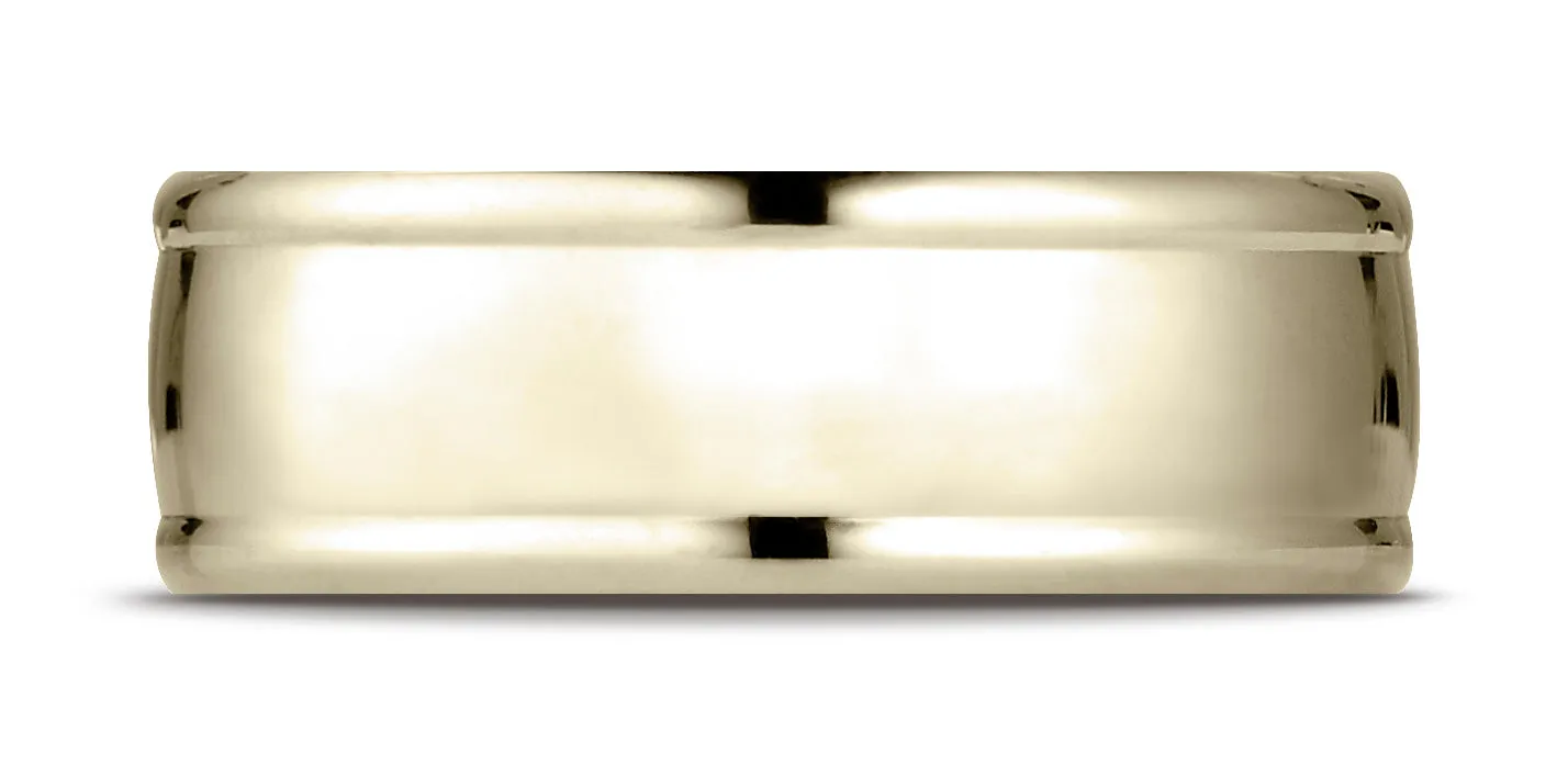 Benchmark 14K Yellow Gold 8mm Comfort-Fit High Polish Finish Round Edge Design Wedding Band Ring