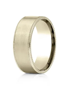 Benchmark 14k Yellow Gold 8mm Comfort-Fit Riveted Edge Satin Finish Design Band, (Sizes 4-15)