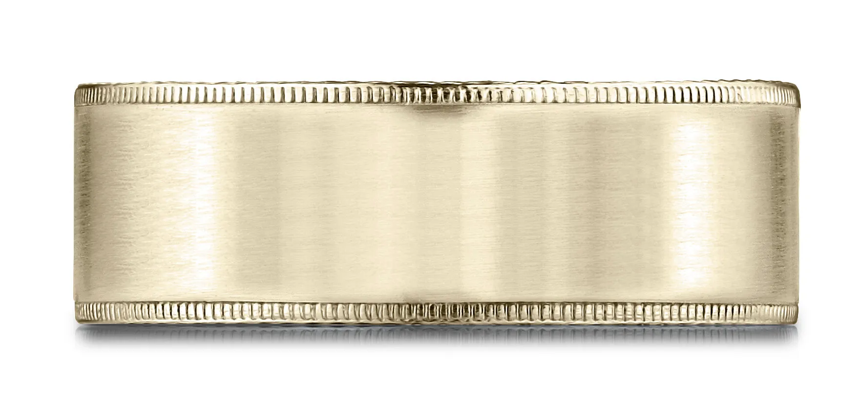 Benchmark 14k Yellow Gold 8mm Comfort-Fit Riveted Edge Satin Finish Design Band, (Sizes 4-15)
