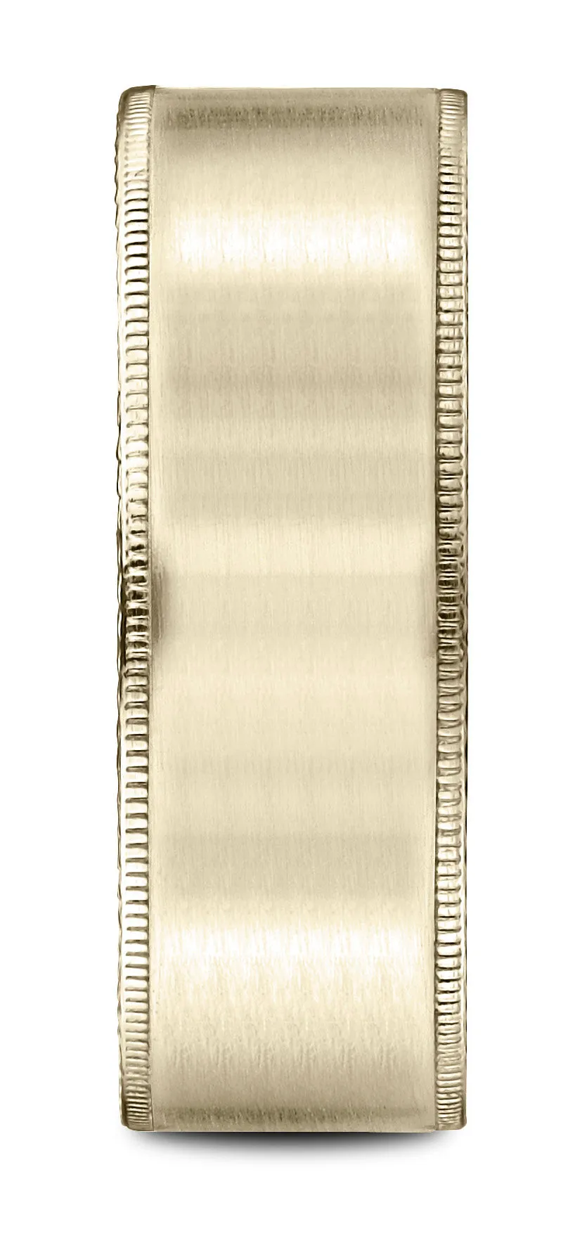 Benchmark 14k Yellow Gold 8mm Comfort-Fit Riveted Edge Satin Finish Design Band, (Sizes 4-15)