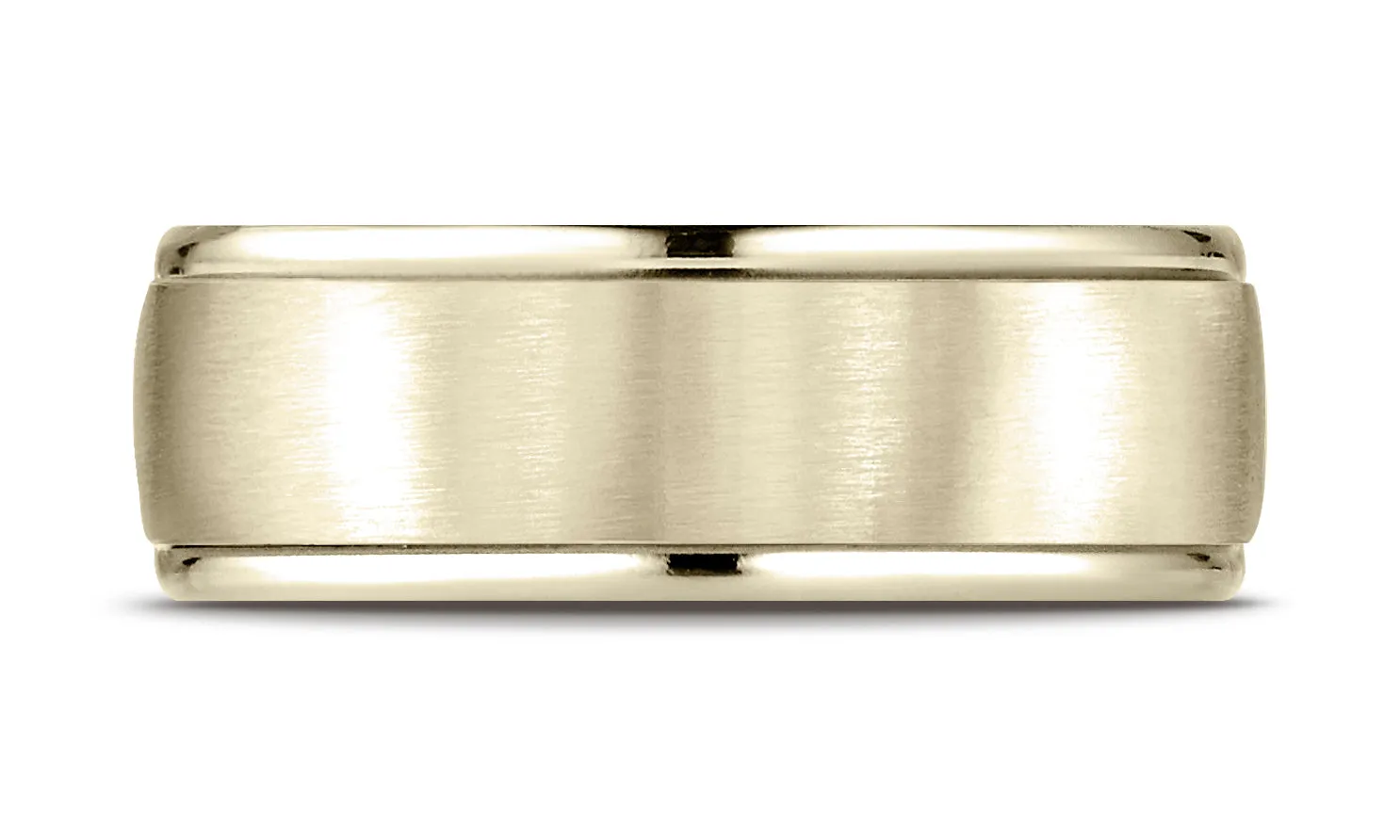 Benchmark 14K Yellow Gold 8mm Comfort-Fit Satin Finish High Polish Round Edge Carved Design Wedding Band