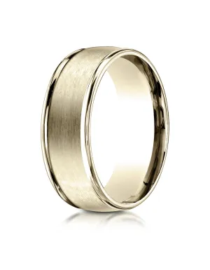 Benchmark 14K Yellow Gold 8mm Comfort-Fit Satin Finish High Polish Round Edge Carved Design Wedding Band
