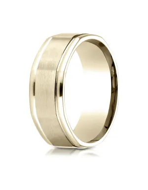 Benchmark 14K Yellow Gold Comfort-Fit 8mm Round Edge Satin Finish Octagonal Design Wedding Band Ring