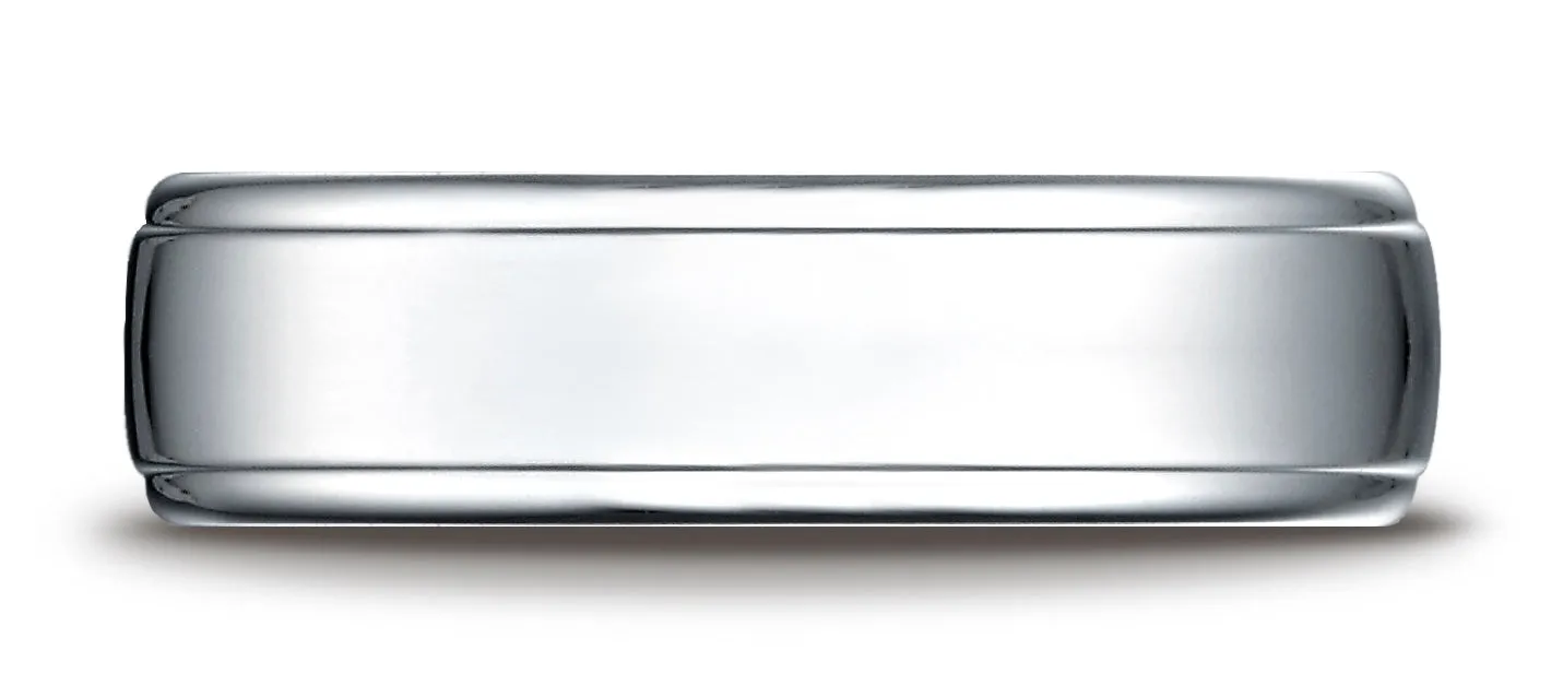 Benchmark 18k White Gold 6.5mm Comfort-Fit Drop Edge High Polish Design Band, (Sizes 4-14)
