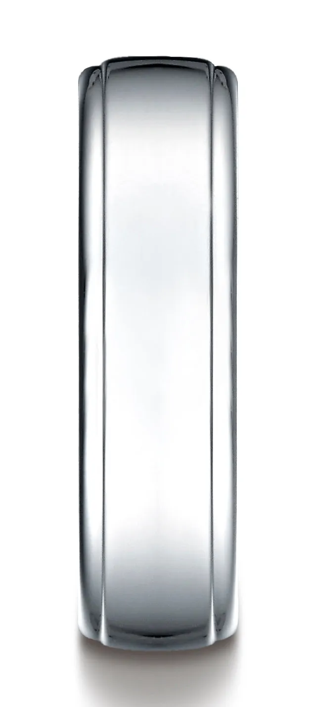 Benchmark 18k White Gold 6.5mm Comfort-Fit Drop Edge High Polish Design Band, (Sizes 4-14)