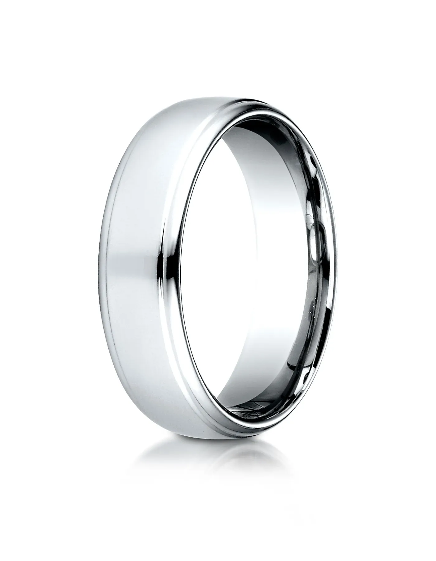 Benchmark 18k White Gold 6.5mm Comfort-Fit Drop Edge High Polish Design Band, (Sizes 4-14)