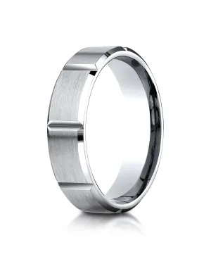 Benchmark 18K White Gold 6mm Comfort-Fit Satin-Finished Grooves Carved Design Wedding Band Ring