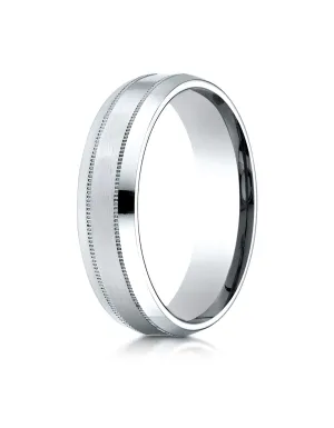 Benchmark 18K White Gold 6mm Comfort-Fit Satin-Finished with Milgrain Carved Design Wedding Band Ring