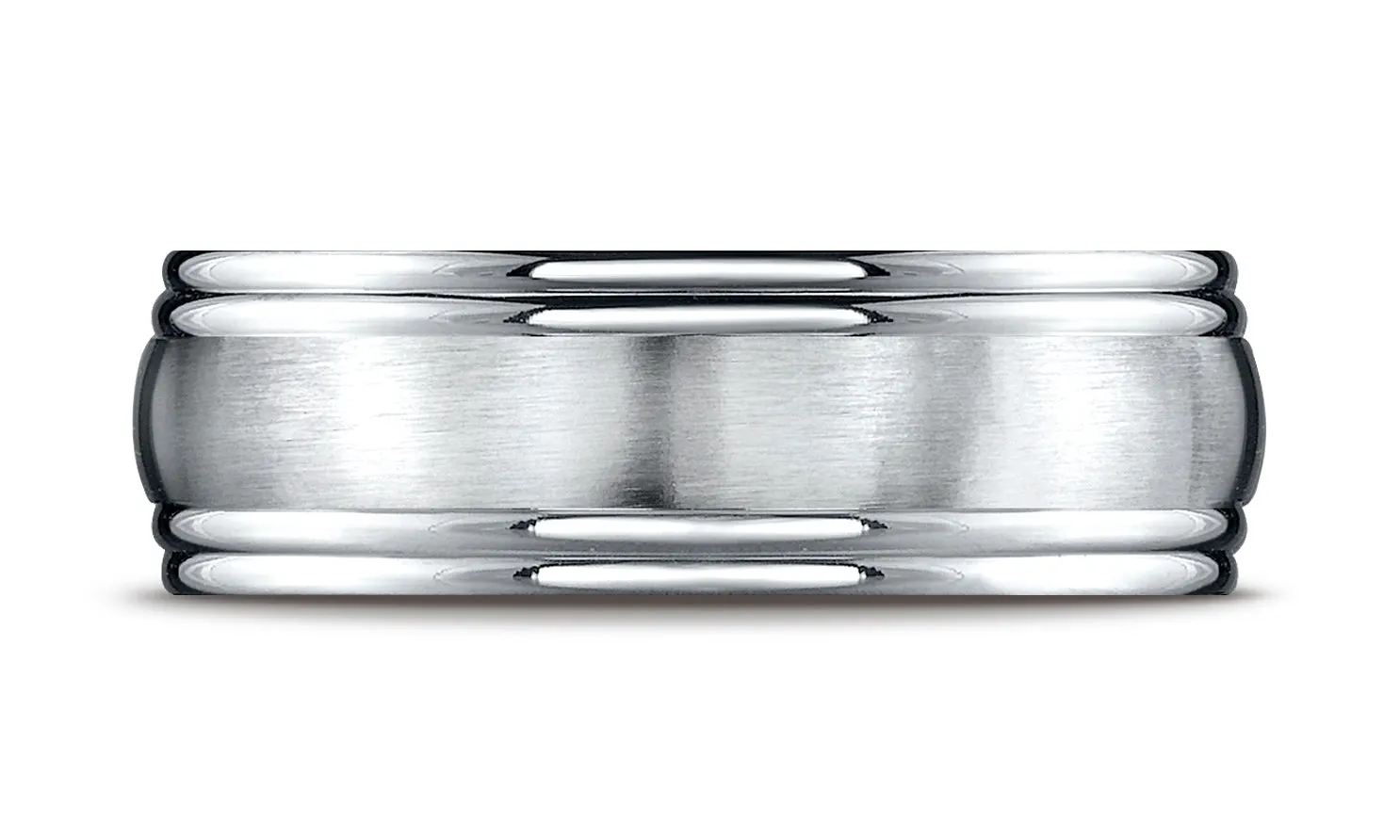 Benchmark 18K White Gold 7.5mm Comfort-Fit Satin-Finished Double Round Edge Carved Design Wedding Band