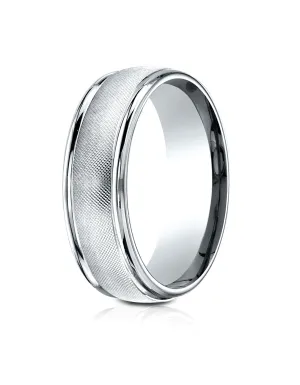 Benchmark 18k White Gold 7mm Comfort-Fit Florentine Center High Polish Round Edge Design Band, (4-15)