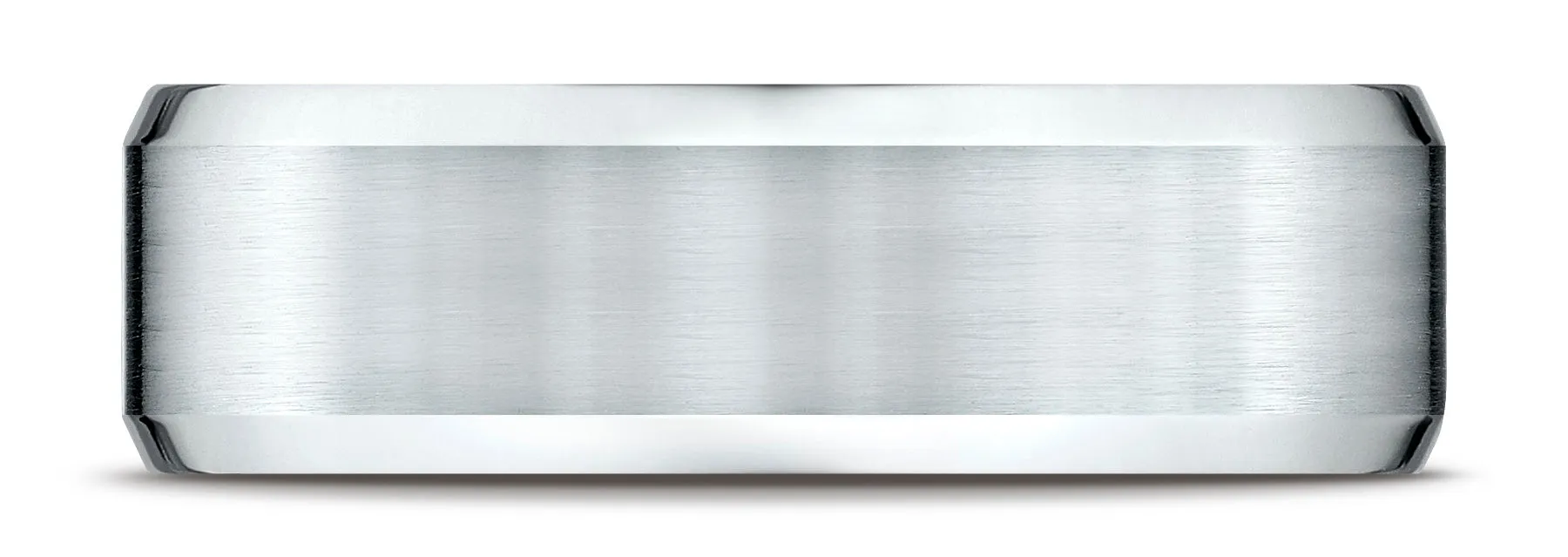 Benchmark 18k White Gold 7mm Comfort-Fit Satin-Finish w/ High Polish Beveled Edge Carved Design Band
