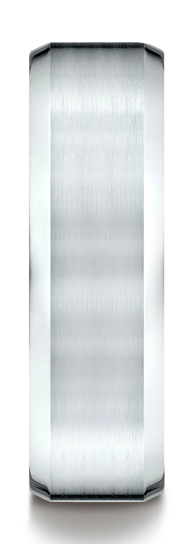 Benchmark 18k White Gold 7mm Comfort-Fit Satin-Finish w/ High Polish Beveled Edge Carved Design Band