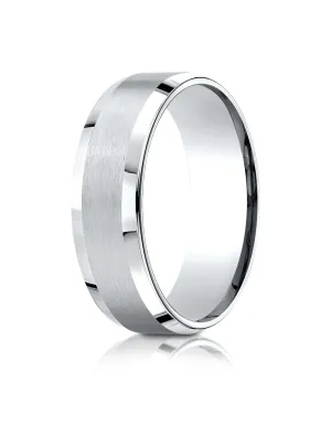 Benchmark 18k White Gold 7mm Comfort-Fit Satin-Finish w/ High Polish Beveled Edge Carved Design Band