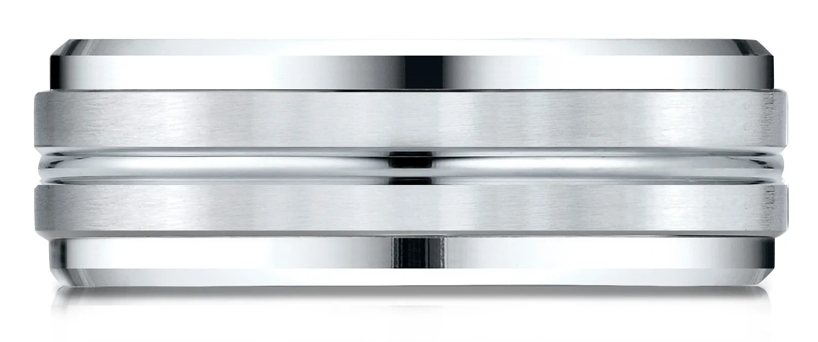 Benchmark 18k White Gold 8mm Comfort-Fit Drop Bevel Satin Center Cut Design Band, (Sizes 4-15)