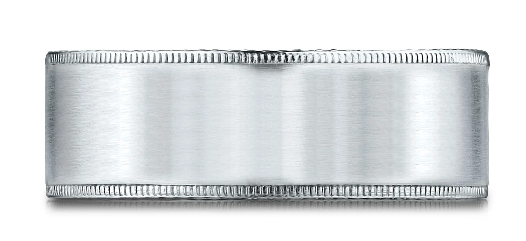 Benchmark 18k White Gold 8mm Comfort-Fit Riveted Edge Satin Finish Design Band, (Sizes 4-15)